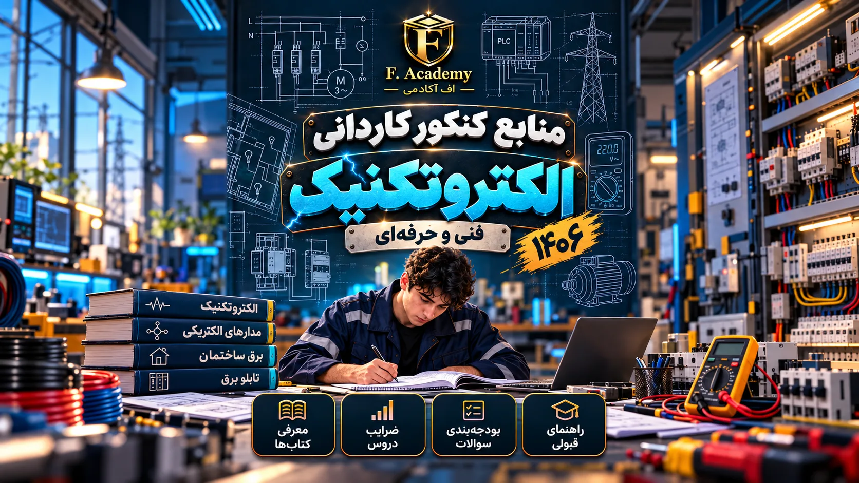 منابع کنکور کاردانی الکتروتکنیک ۱۴۰۶ و معرفی کتاب‌ها و ضرایب در اف آکادمی