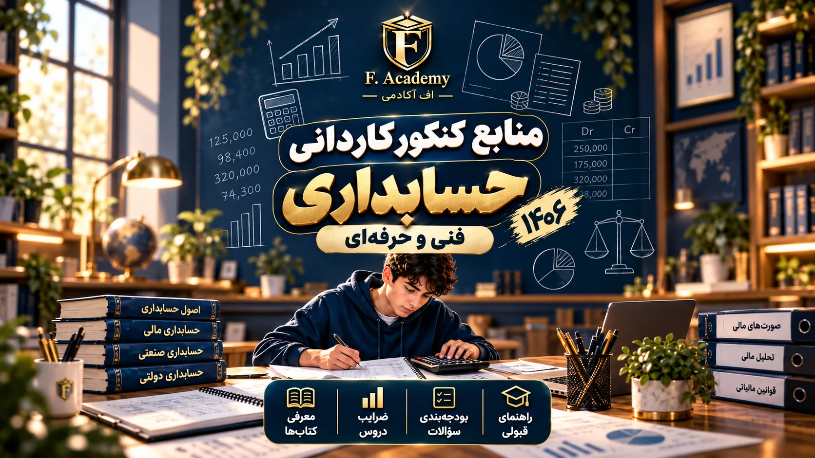 منابع کنکور کاردانی حسابداری ۱۴۰۶ و معرفی کتابها و ضرایب در اف آکادمی